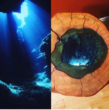 LED Blue Glass and Wood Table
