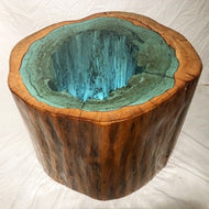 LED Blue Glass and Wood Table